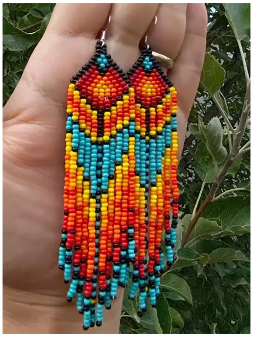 NWT Native American Style Beaded Fringe Earrings Boho Southwest Colorful - Picture 3 of 7